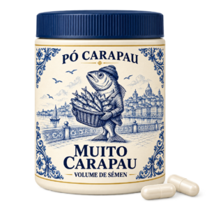 Muito Carapau — volume de sémen, embalagem recortada com duas cápsulas.
